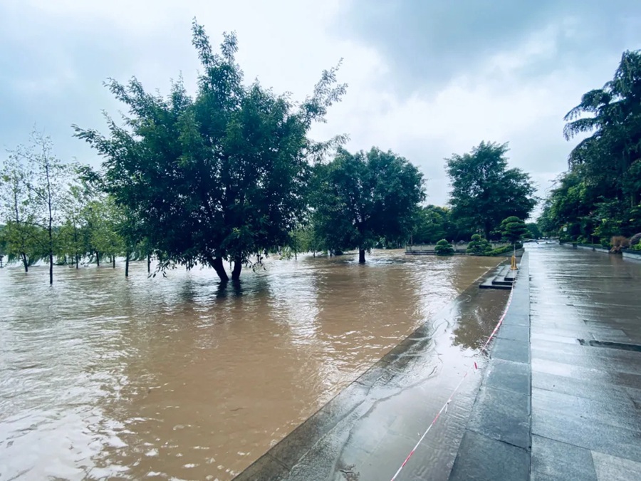 新一轮洪峰过境 泸州滨江路游步道和景观小品再次被淹-3.jpg